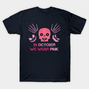 In October We Wear Pink Sugar Skull Breast Cancer Awareness Halloween T-Shirt